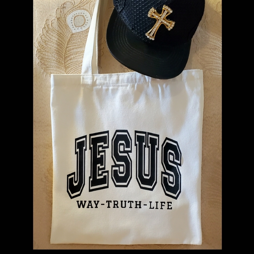 🪻3/$25 White Jesus Way Truth Life Faith inspired Tote Bag Large